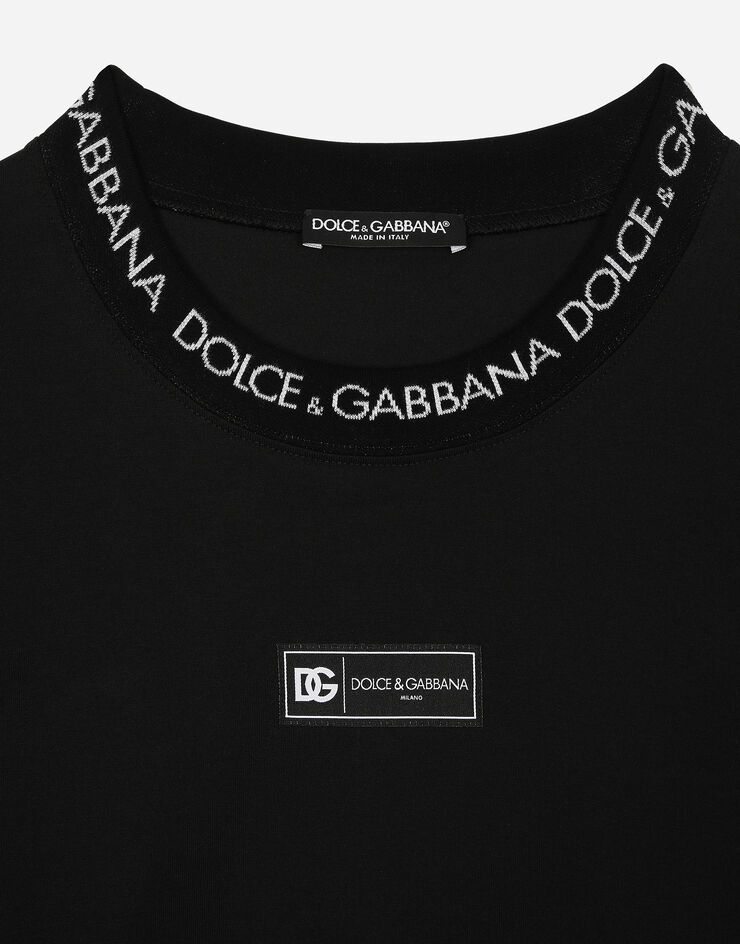 Dolce & Gabbana Kurzarm-T-Shirt aus Baumwolle Allover-Logo Schwarz G8RK1THU7MA