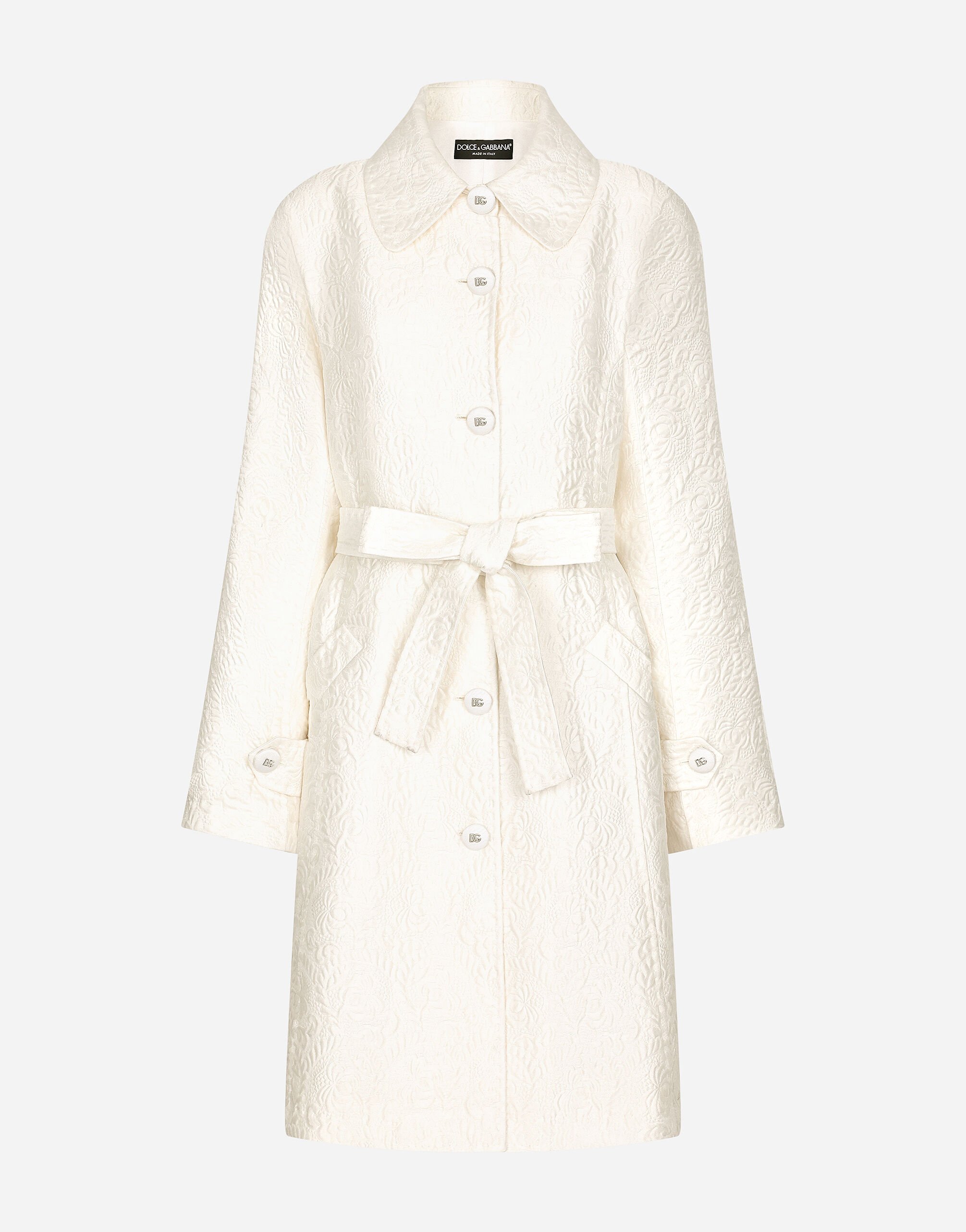 Dolce & Gabbana Belted floral jacquard coat White F0E1XTFJTBV