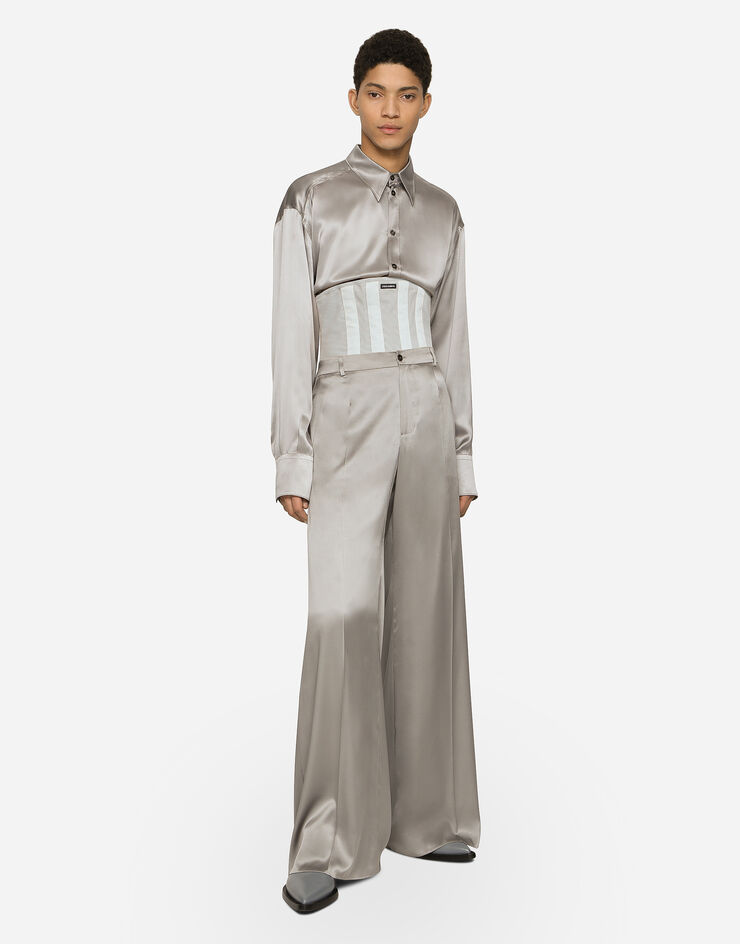 Dolce&Gabbana Wide-leg stretch silk pants Grey GVKXHTFUACD