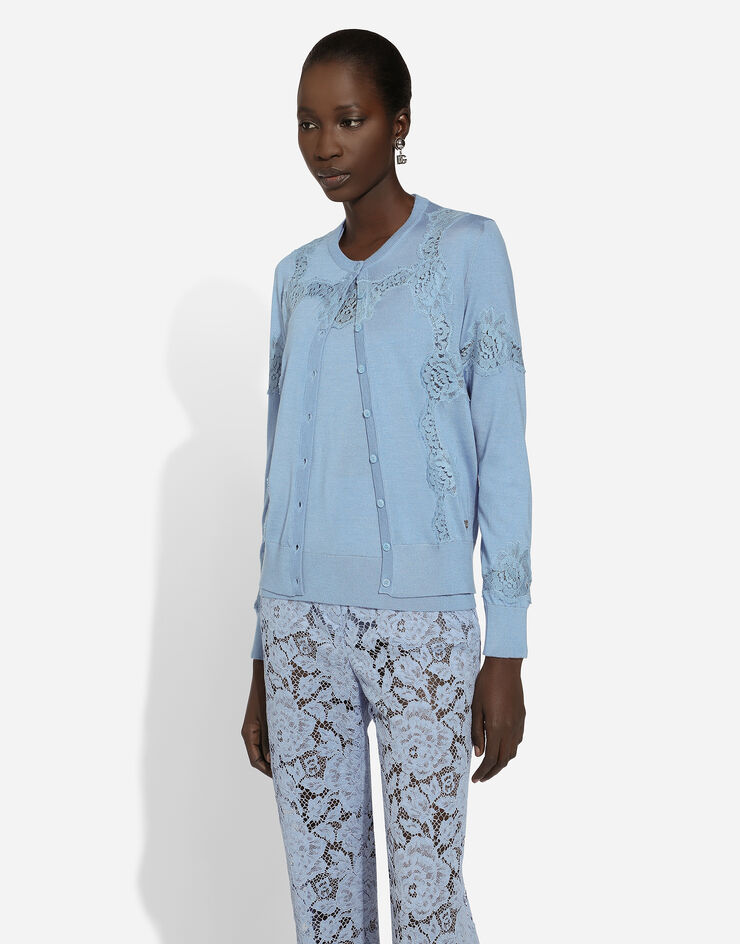 Dolce & Gabbana Cashmere and silk cardigan with lace inlay Azure FXV05TJFMGU