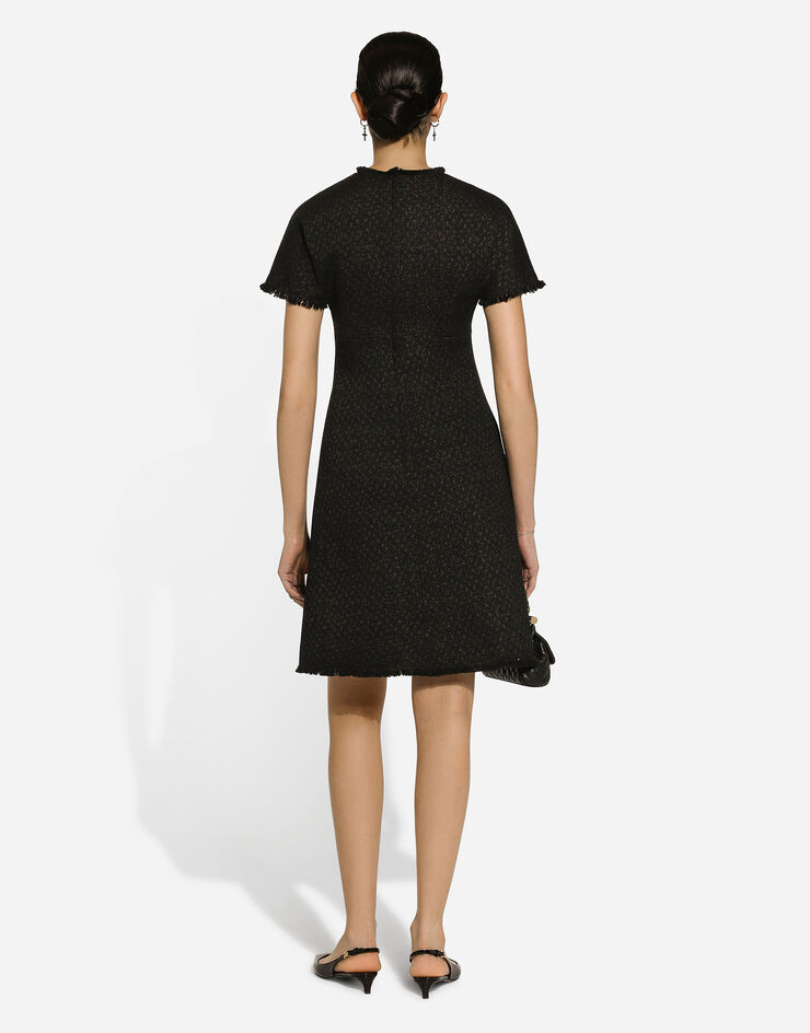 Dolce & Gabbana Raschel tweed midi dress with DG logo Black F6ARVTHUMUA