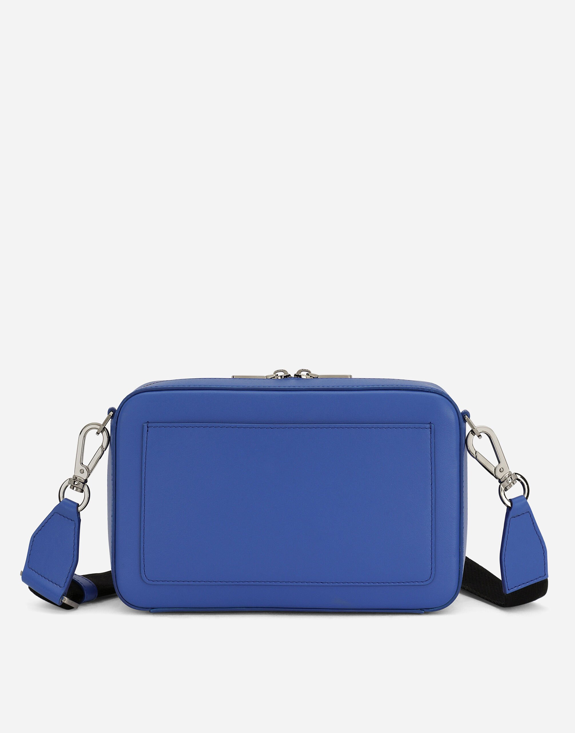Calfskin crossbody bag with raised logo in Blue for Men 