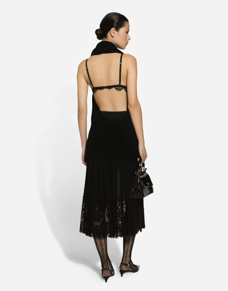 Dolce & Gabbana Long georgette skirt with lace edgings Black F4BFTTFU1AR