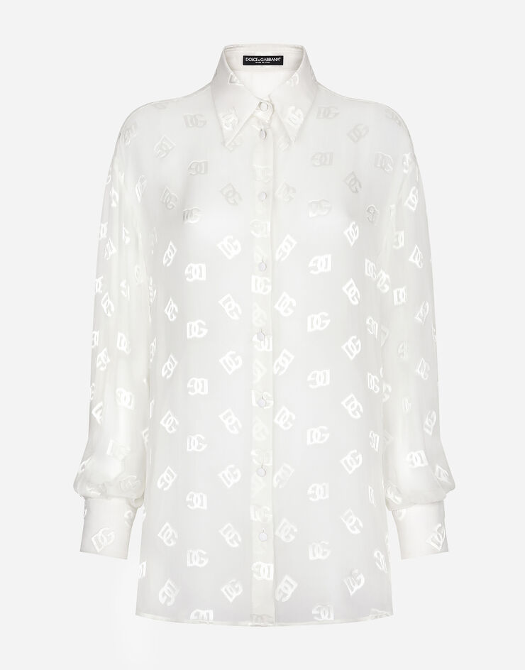 Dolce & Gabbana Camisa de seda devoré con logotipo DG Blanco F5O54TFJTBR