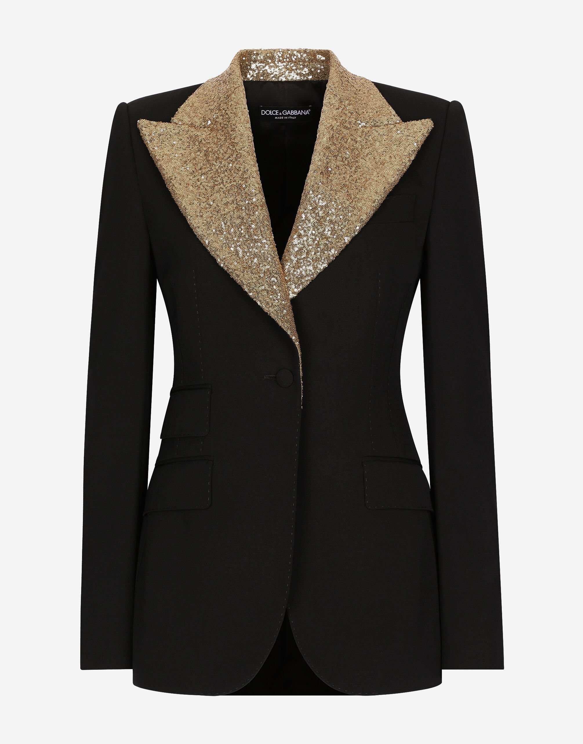 Dolce & Gabbana Veste droite Turlington en laine avec revers pailletés Argent BB7116AY828