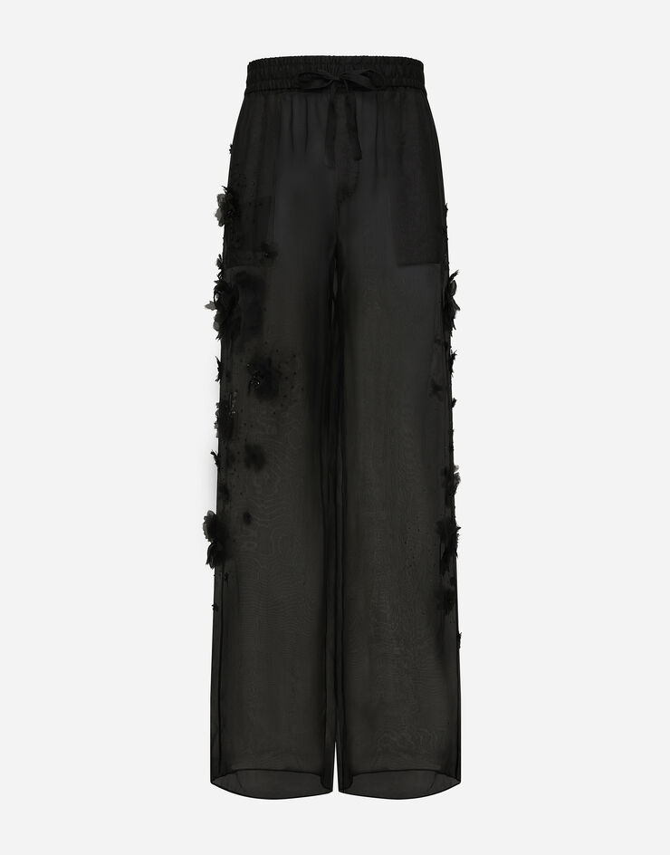 Dolce & Gabbana Pantalon de jogging en organza de soie à broderie Noir GP05XZFU1ID