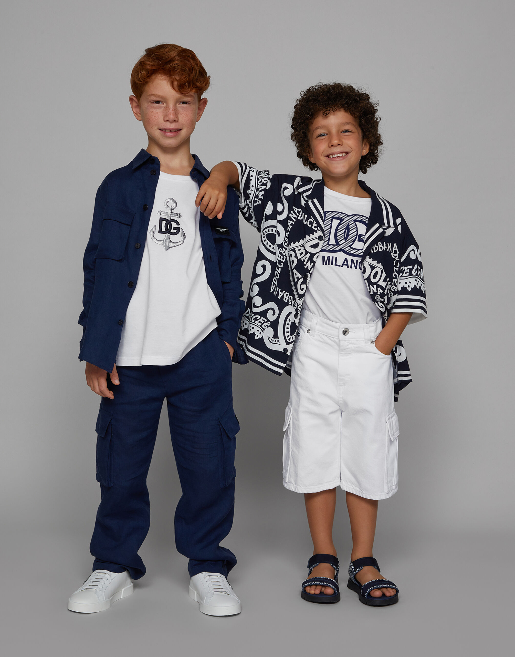 Marina-print batik shirt in Azul for Boys | Dolce&Gabbana®