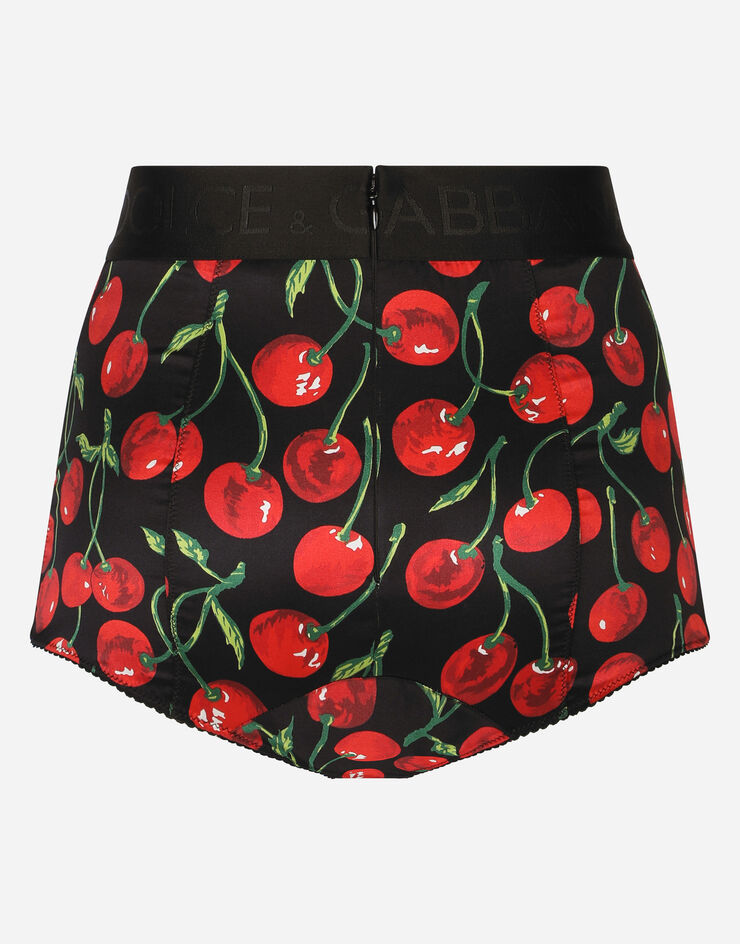 Cherry-print satin high-waisted panties in Multicolor for Women
