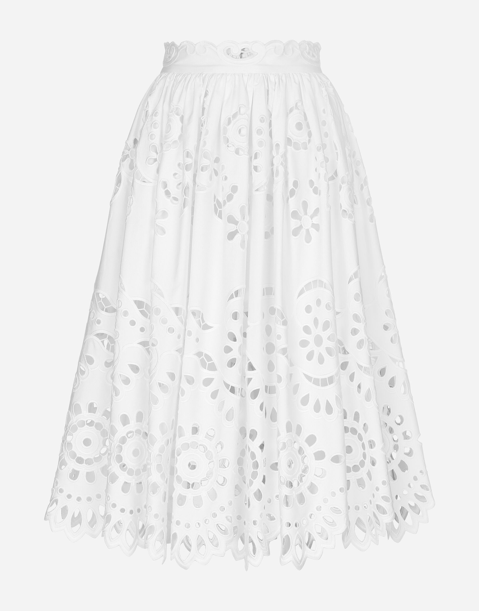 Dolce & Gabbana Cotton midi circle skirt with cut-out detailing White F4CVRZFG6AD
