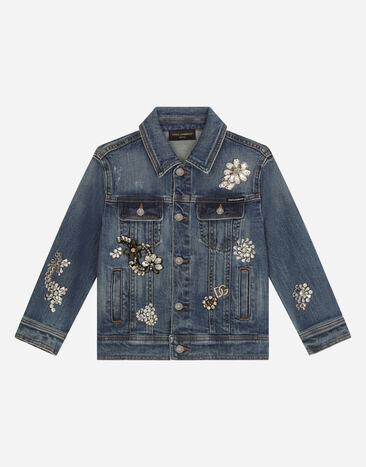 Dolce&Gabbana Stretch denim jacket with rhinestones and embroidery Black L54C45G7K5C