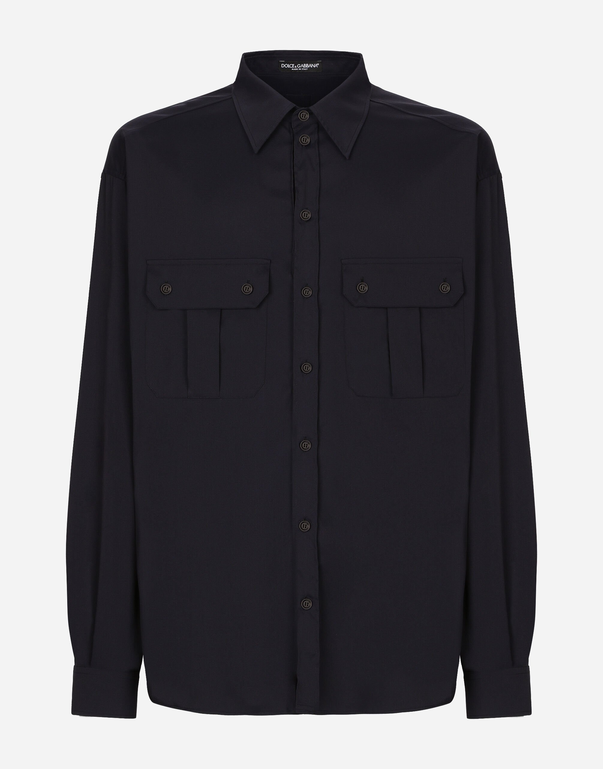 Dolce & Gabbana Camisa de tejido técnico con bolsillos Azul G5LI2TFURHJ