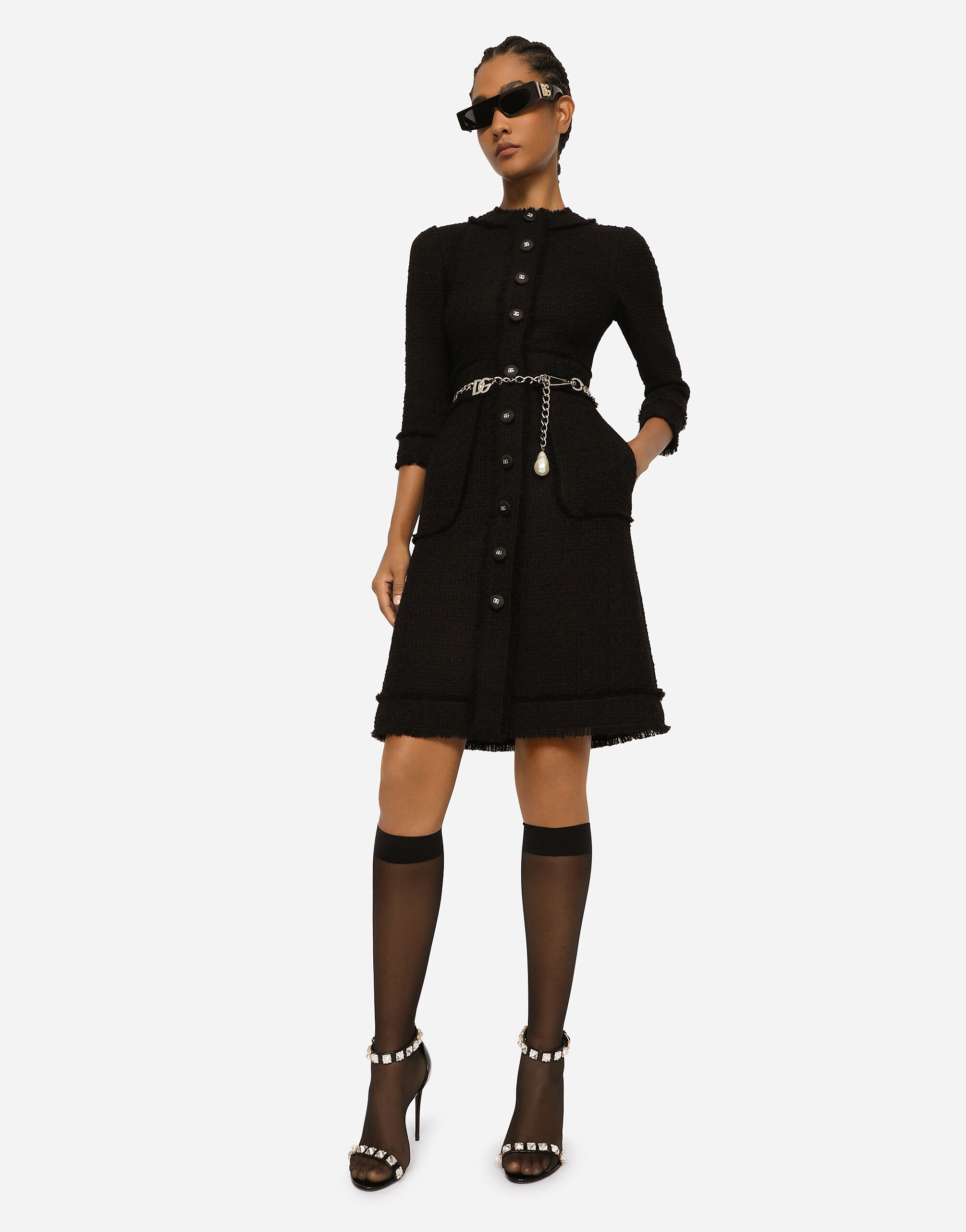 Raschel tweed midi dress in Black for | Dolce&Gabbana® US