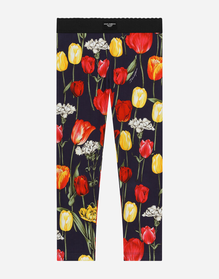 Dolce & Gabbana Leggings aus Interlock mit Tulpenprint Drucken L5JPB8FSG85