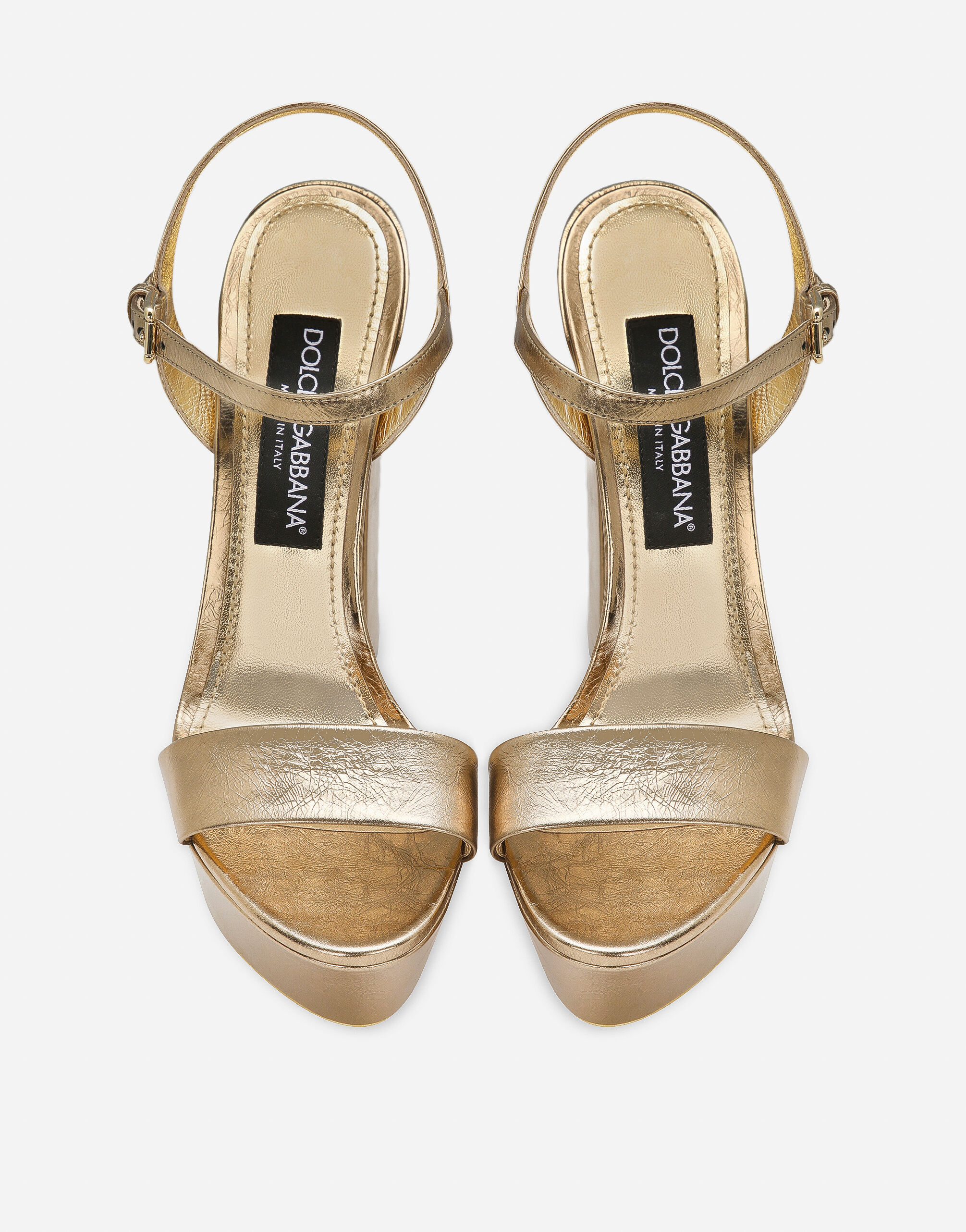 Foiled craquelé calfskin platform sandals in Gold for 