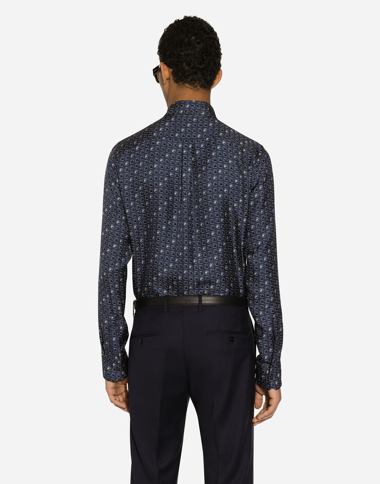 Dolce & Gabbana Camisa Martini de seda con estampado de corbatería Azul G5MA3TIS1V7