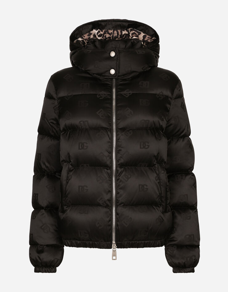 Dolce & Gabbana Padded satin jacquard down jacket with all-over DG logo Black F9P48TGDCL4