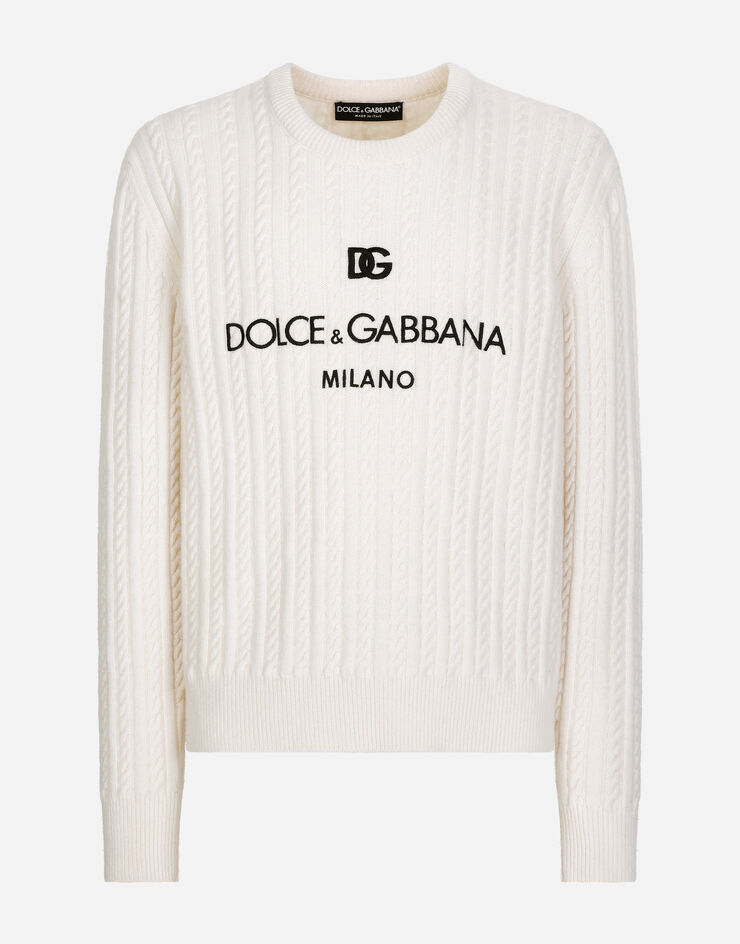 Wool round-neck sweater with logo embroidery in White for Men | Dolce ...