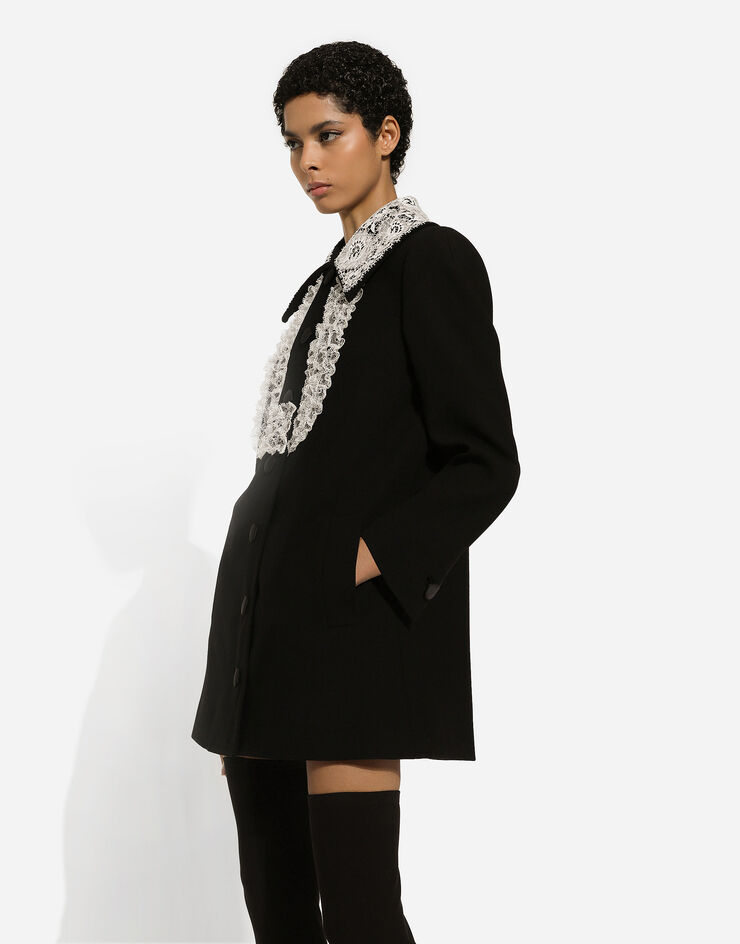 Dolce & Gabbana Short wool coat with lace details 黑 F0E1PTFUBCI