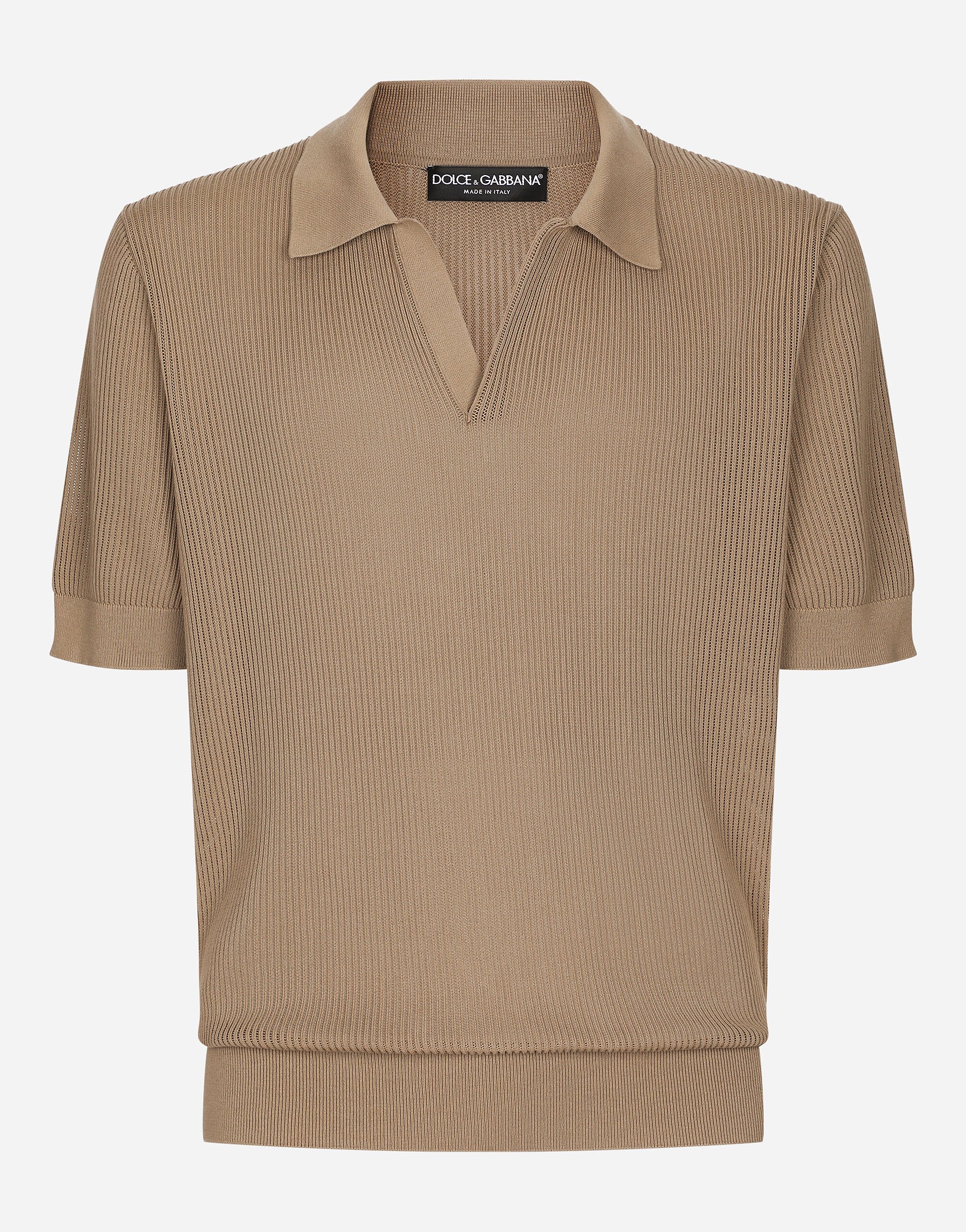 Cotton openwork V-neck polo shirt in Beige for | Dolce&Gabbana® US
