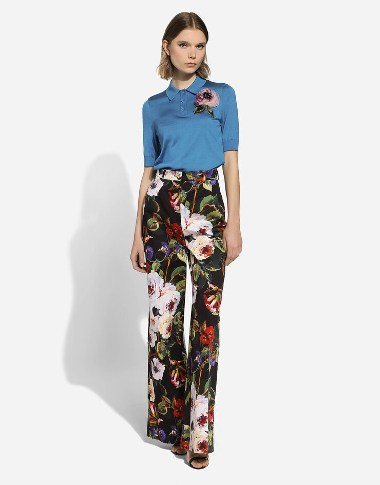 Poloshirt aus für mit Dolce&Gabbana® Seide Blumenapplikation Grün in | Damen