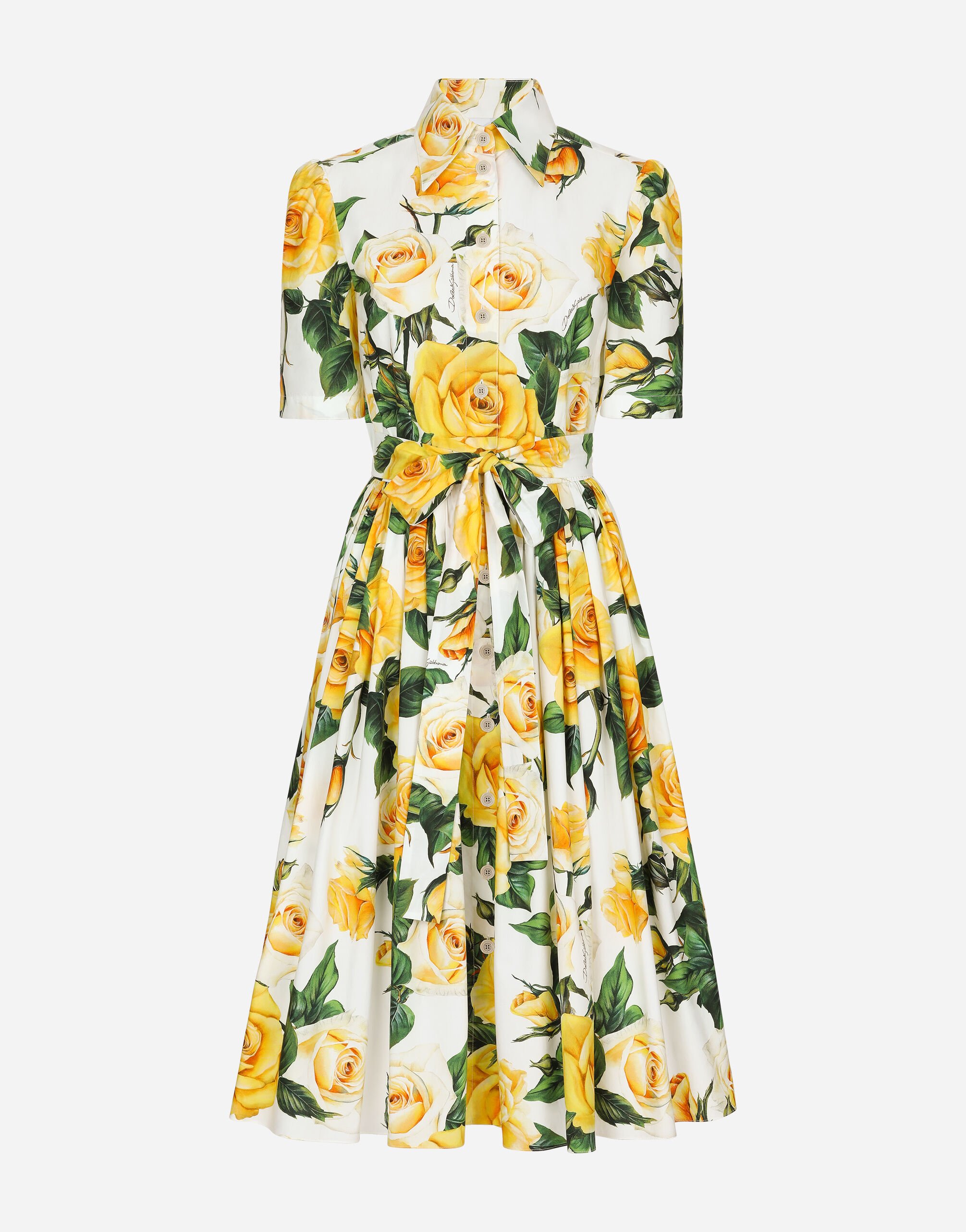 ${brand} Cotton shirt dress with yellow rose print ${colorDescription} ${masterID}