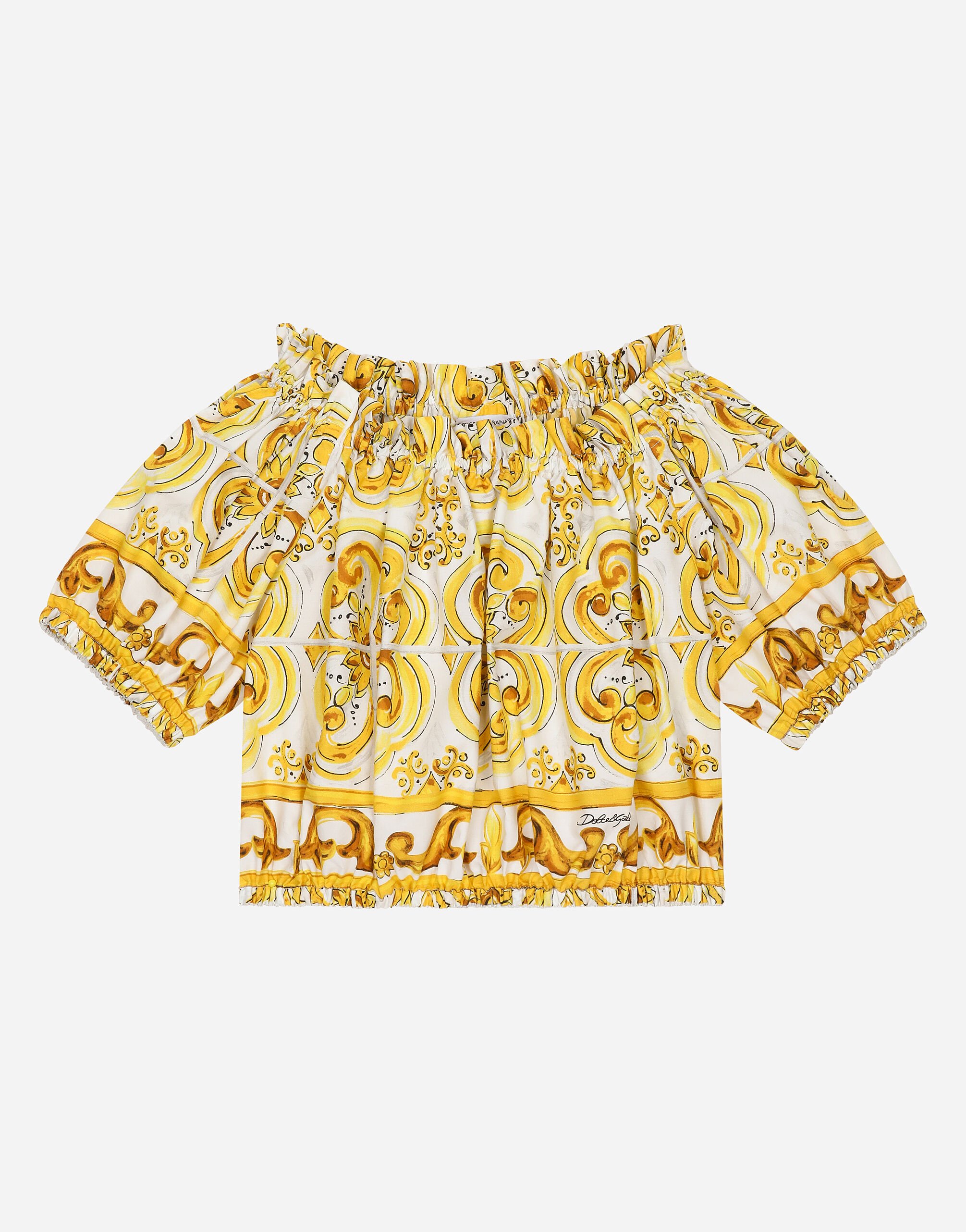 Dolce & Gabbana Poplin blouse with yellow majolica print Blue L41F96LD725