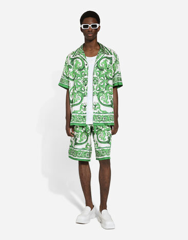 Dolce & Gabbana Bermuda de jogging en soie à imprimé majoliques Imprimé GV37ATHI1S6