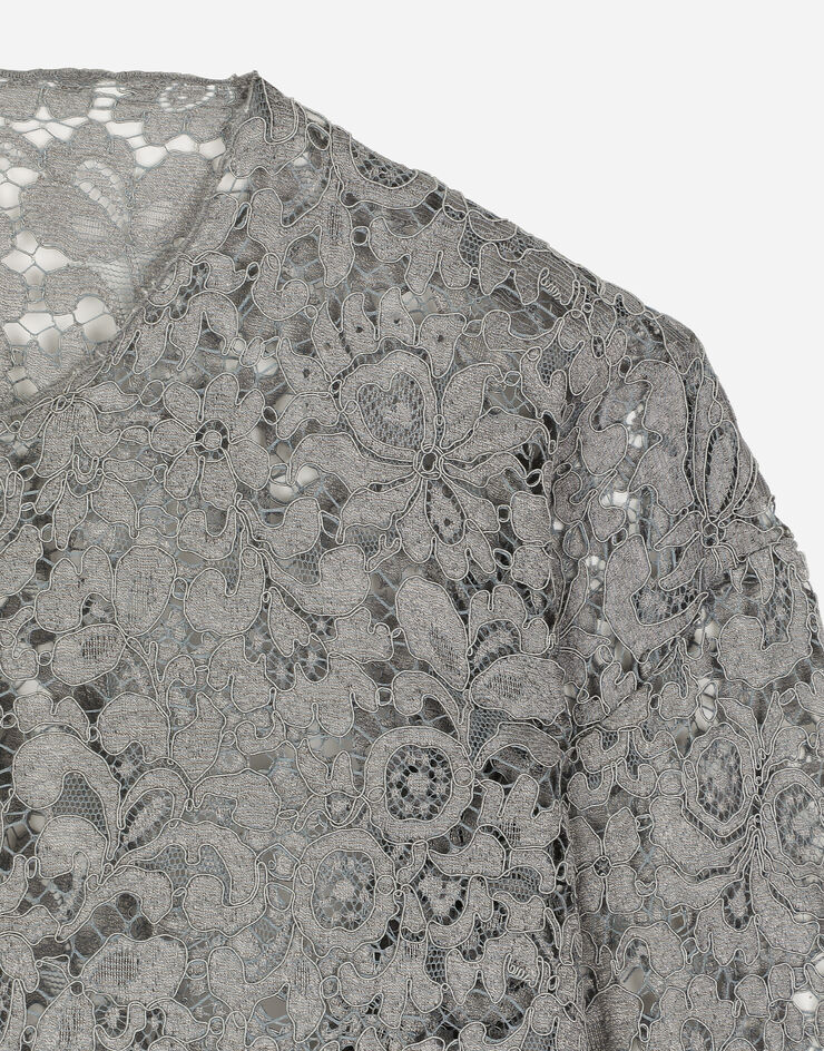 Dolce & Gabbana Rundhals-T-Shirt aus Spitze Grey G8RW2TFLM55