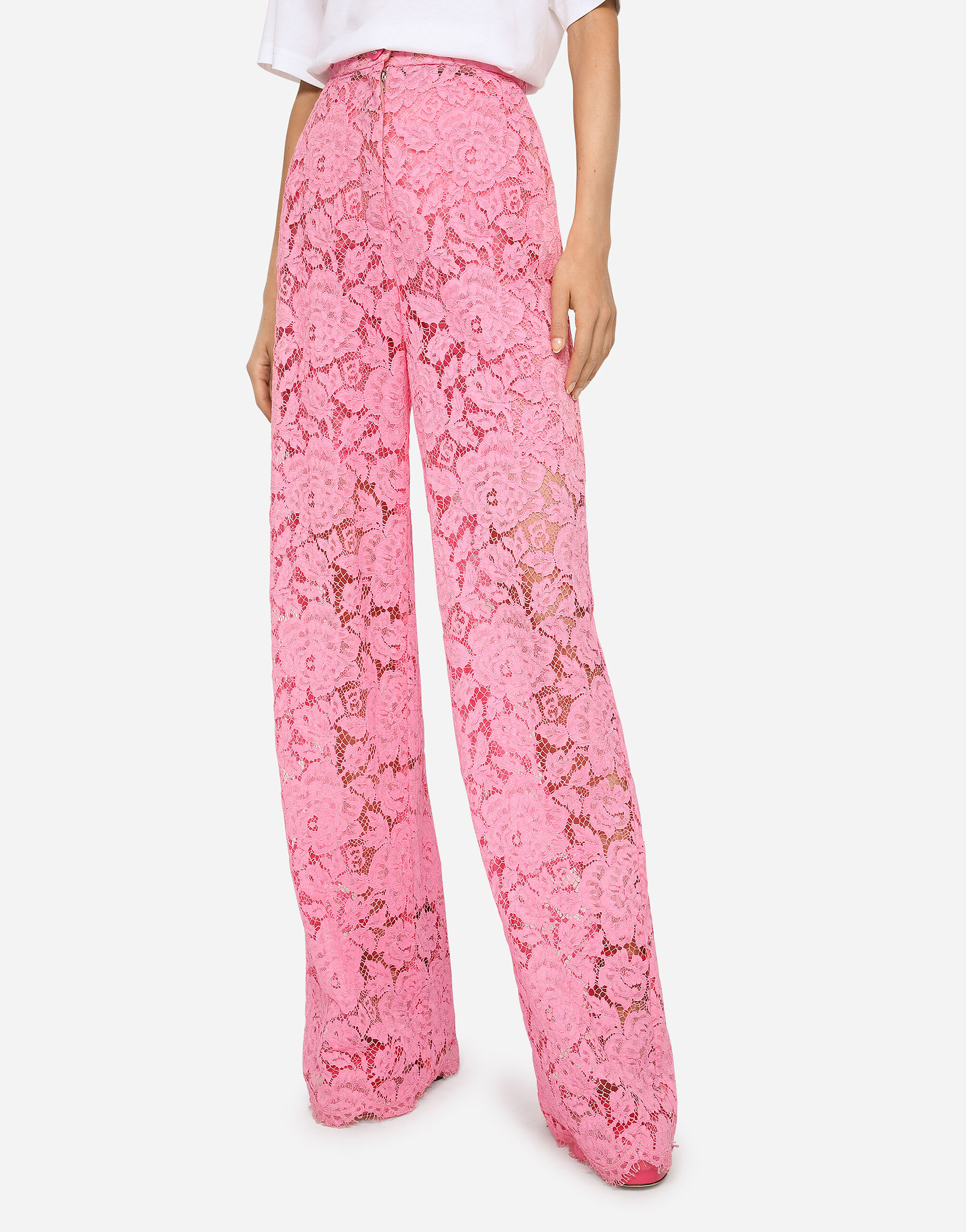Flared branded stretch lace pants