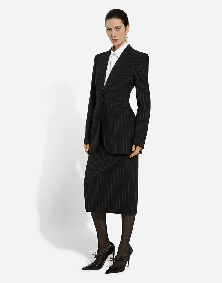 Dolce & Gabbana Pinstripe wool calf-length skirt Multicolor F4CS8TFRBDK