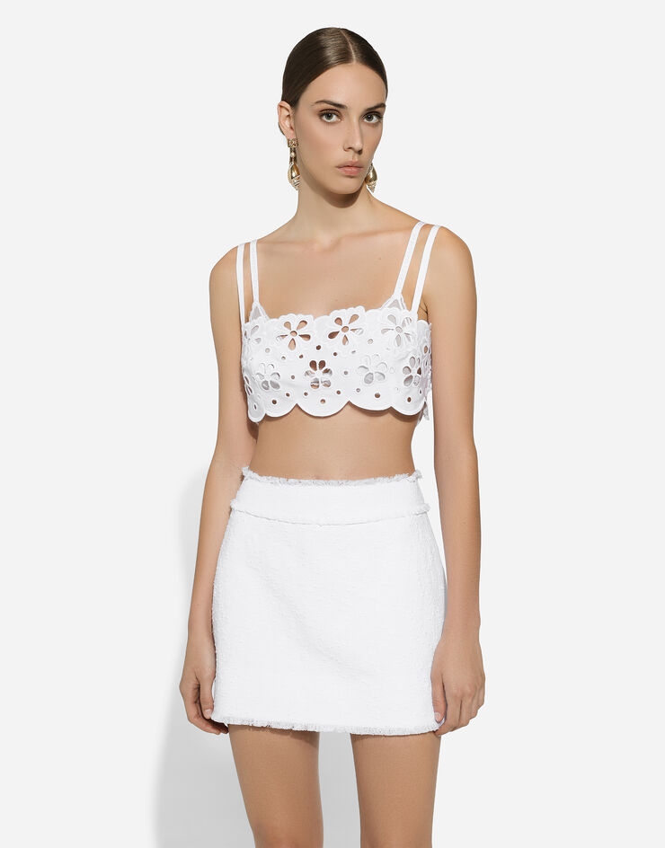 Dolce & Gabbana Cotton raschel tweed miniskirt White F4CWITHUMT9