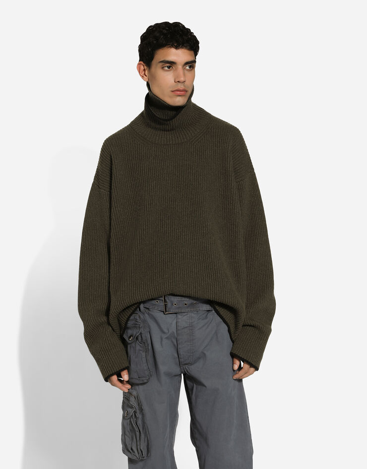 Dolce & Gabbana Wool fisherman’s rib-knit sweater with double turtle-neck Green GXW24TJCVW7