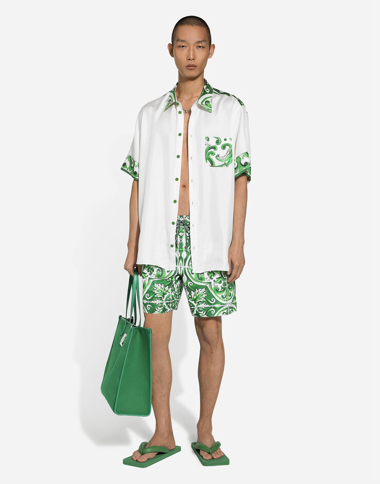Dolce & Gabbana 마욜리카 프린트 실크 하와이안 셔츠 인쇄 G5LY2TGI116