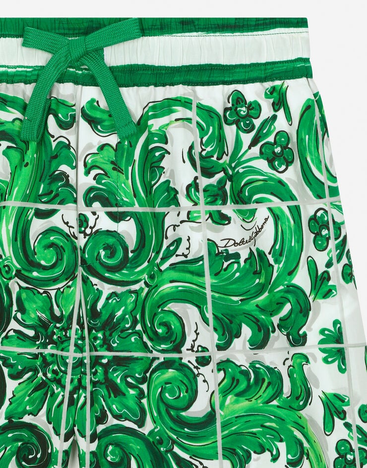 Dolce & Gabbana Poplin shorts with green majolica print Print L43Q47FI5JO