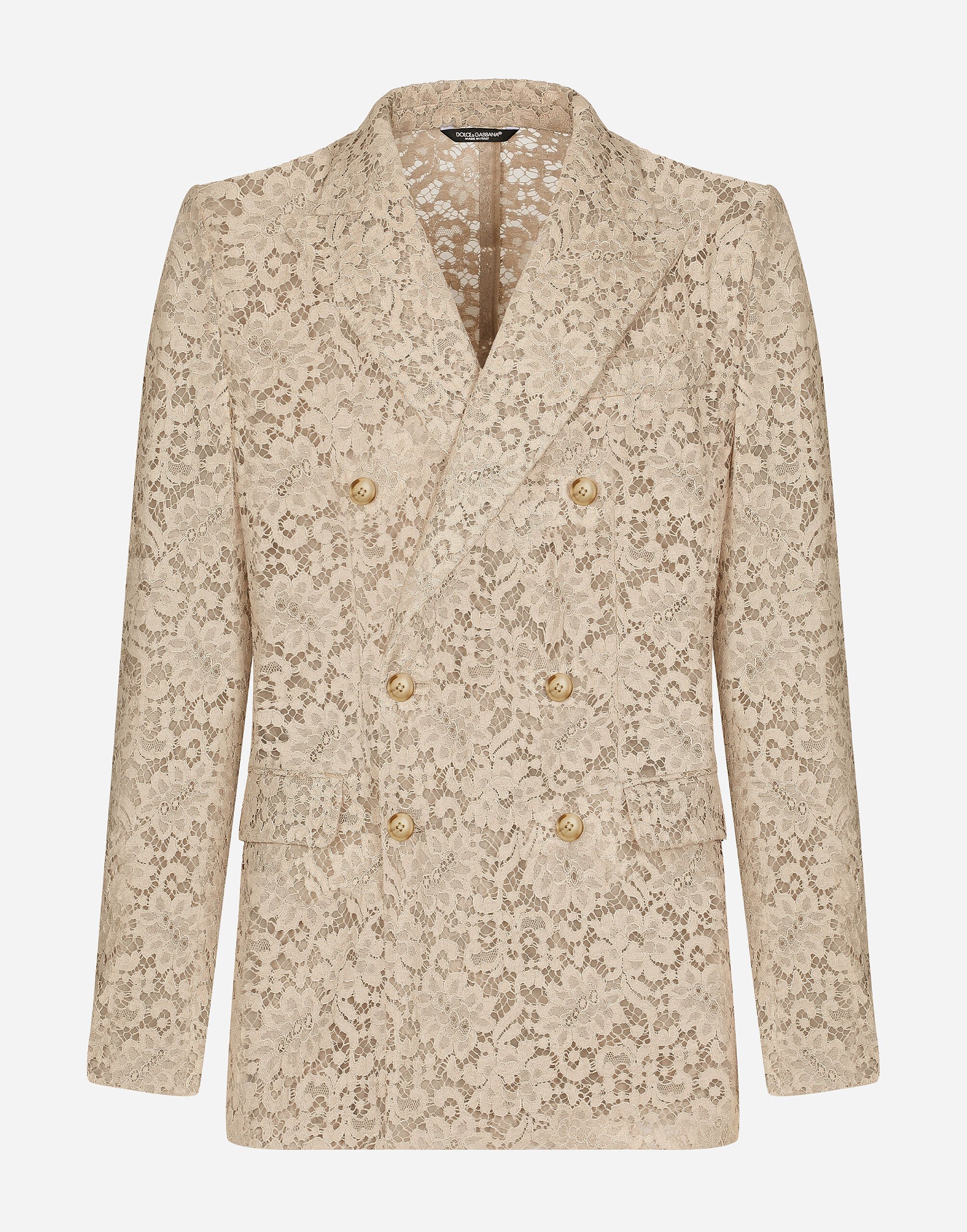 Dolce & Gabbana Zweireihige Jacke aus Kordelspitze Weiss GKAHMTFUTBT