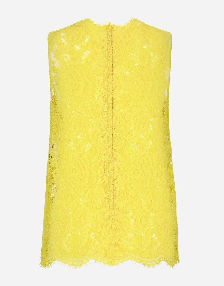 Dolce & Gabbana 로고 장식 플로럴 코르도네토 레이스 탑 Yellow F73G9THLM7L