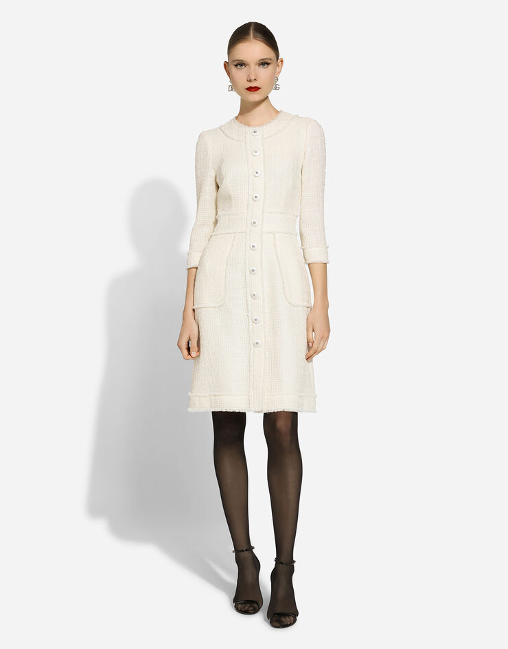 Dolce & Gabbana Raschel tweed A-line dress White F6ARXTGDCAW