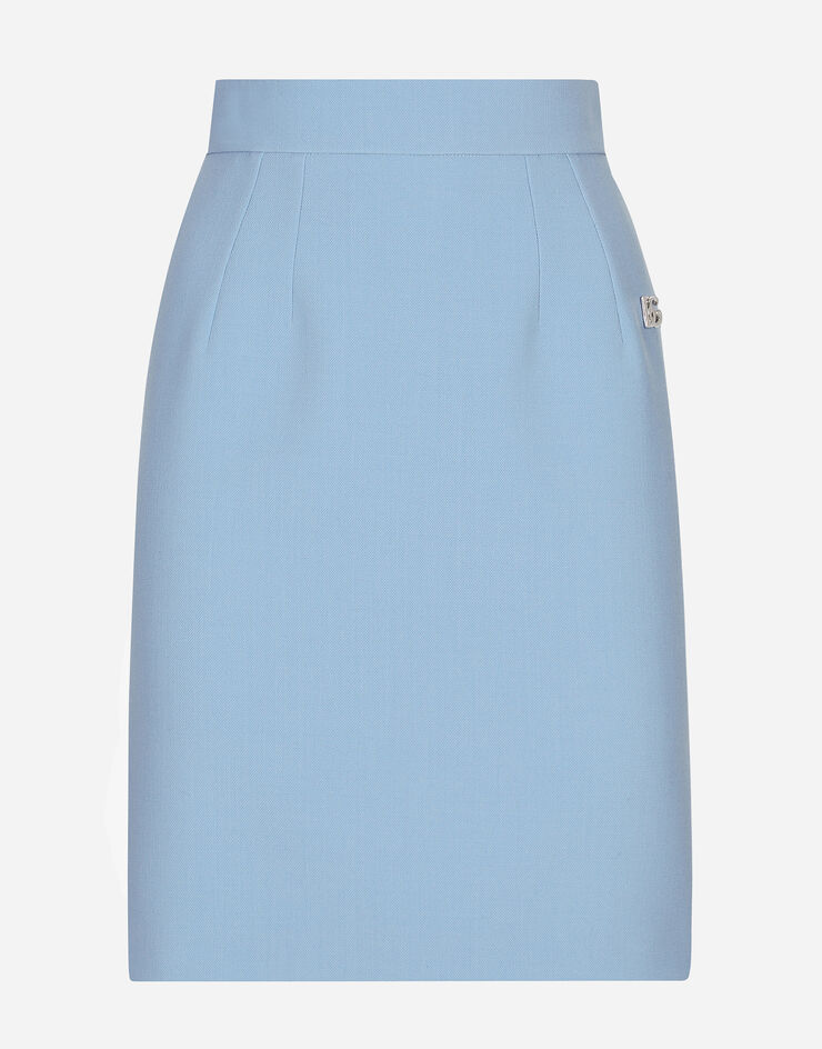 Dolce & Gabbana Falda midi de tubo en crepé de lana con logotipo DG Azul Claro F4CS5TFU2L8