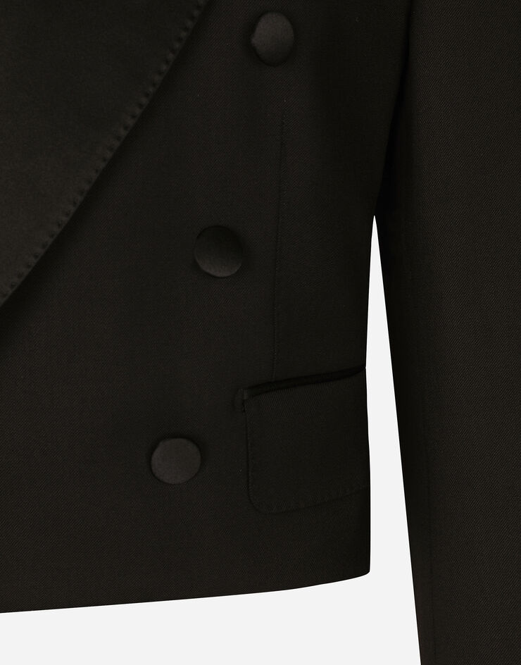 Dolce & Gabbana Укороченный двубортный пиджак-смокинг из шерсти черный F29MCTFUBE7