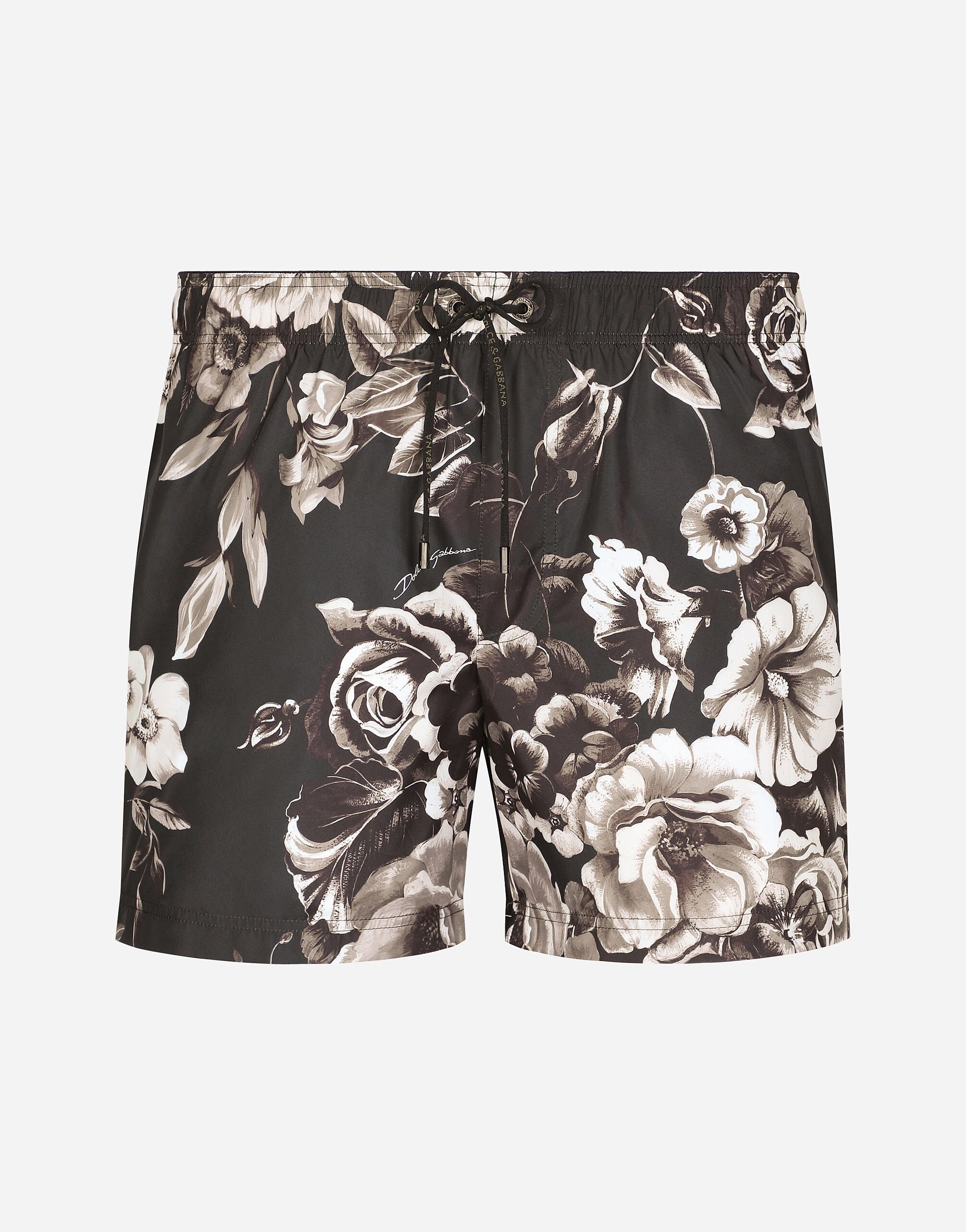 Dolce & Gabbana Swim shorts with floral print Beige BM2274AN233