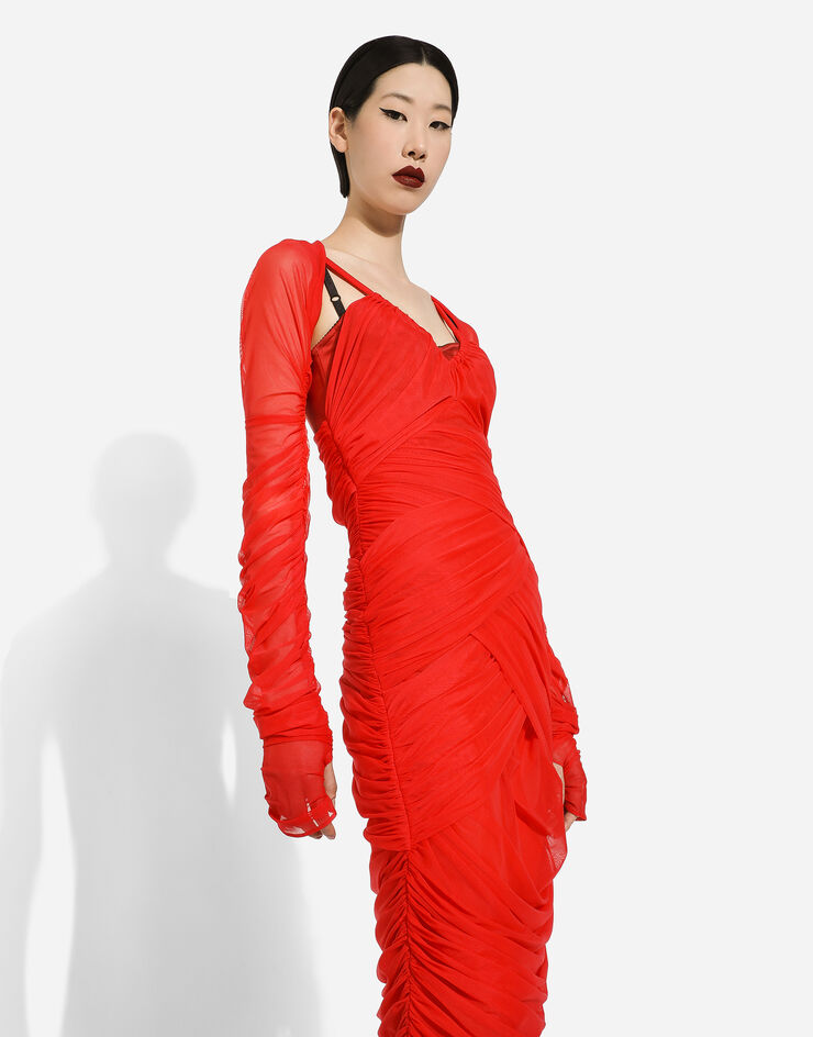 Dolce&Gabbana Vestido longuette drapeado de tul Rojo F6DJTTFLRC2