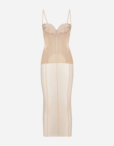 Dolce & Gabbana Tulle calf-length dress with corset details Print F4BCVTFPTAW