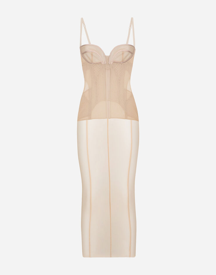 Dolce & Gabbana Tulle calf-length dress with corset details Rosa F6JBBTFLRDA
