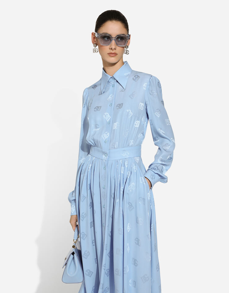 Dolce & Gabbana Silk satin jacquard shirt dress with DG logo Azure F6ARQTFJ1JO