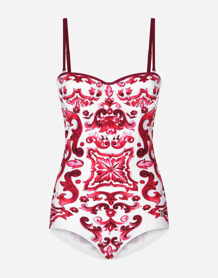 Dolce & Gabbana Majolica-print balconette one-piece swimsuit Mehrfarbig O9A13JONO19