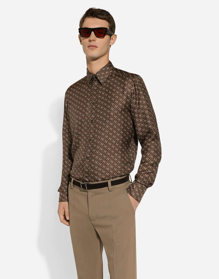 Dolce & Gabbana Silk Martini-fit shirt with tie print Brown G5LB0TIS1V8