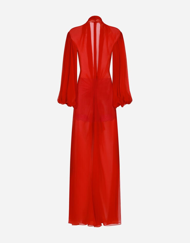 Dolce&Gabbana Langes Kleid aus Seidenchiffon mit Schleife Burgunderrot F6DESTFU1AT