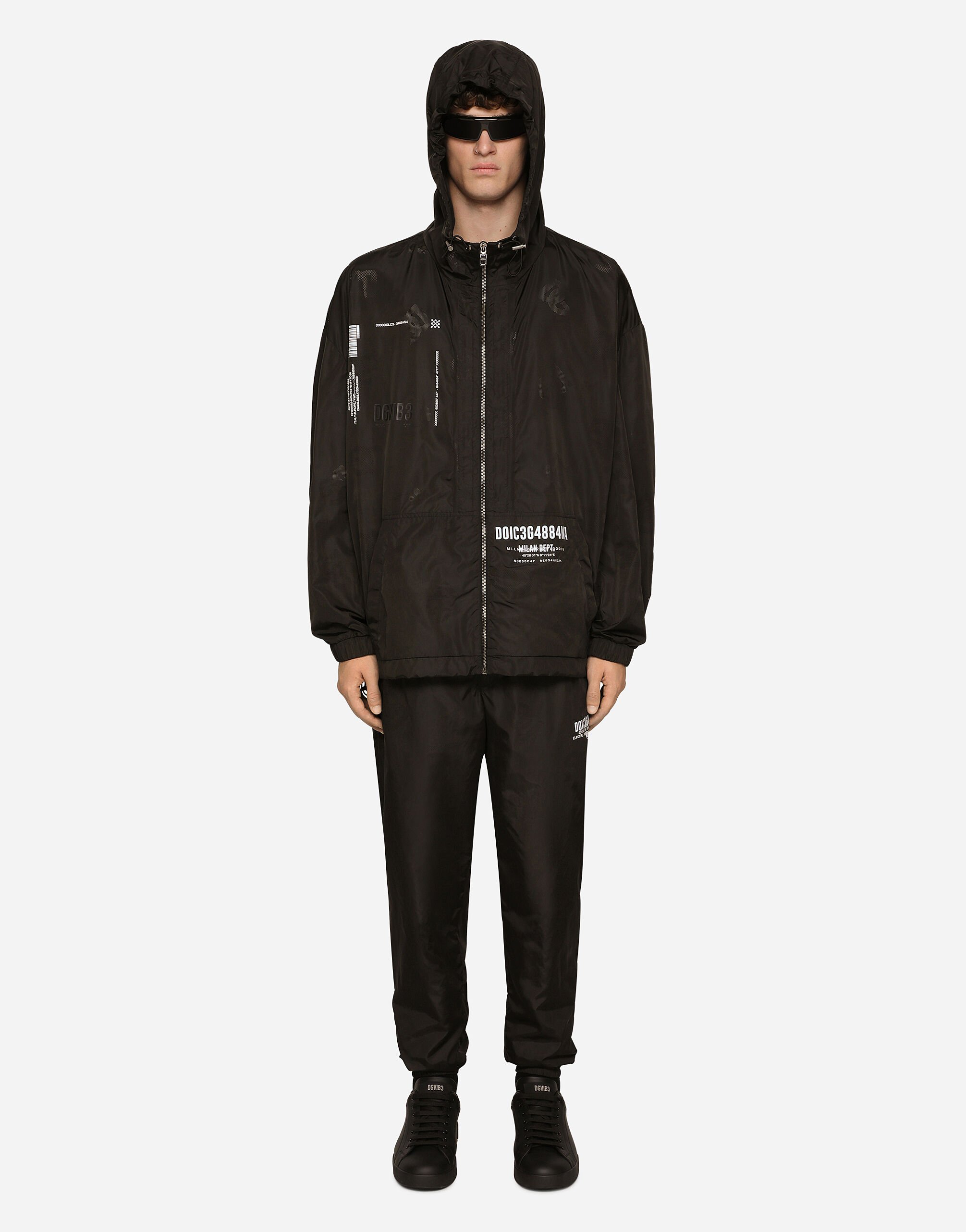Dolce & Gabbana Hooded nylon jacket with DGVIB3 print Black G5JY2TGH401