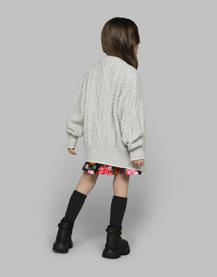 Dolce & Gabbana Cable-knit cardigan with DG logo and floral detailing Multicolor L5KWH3JFMJA