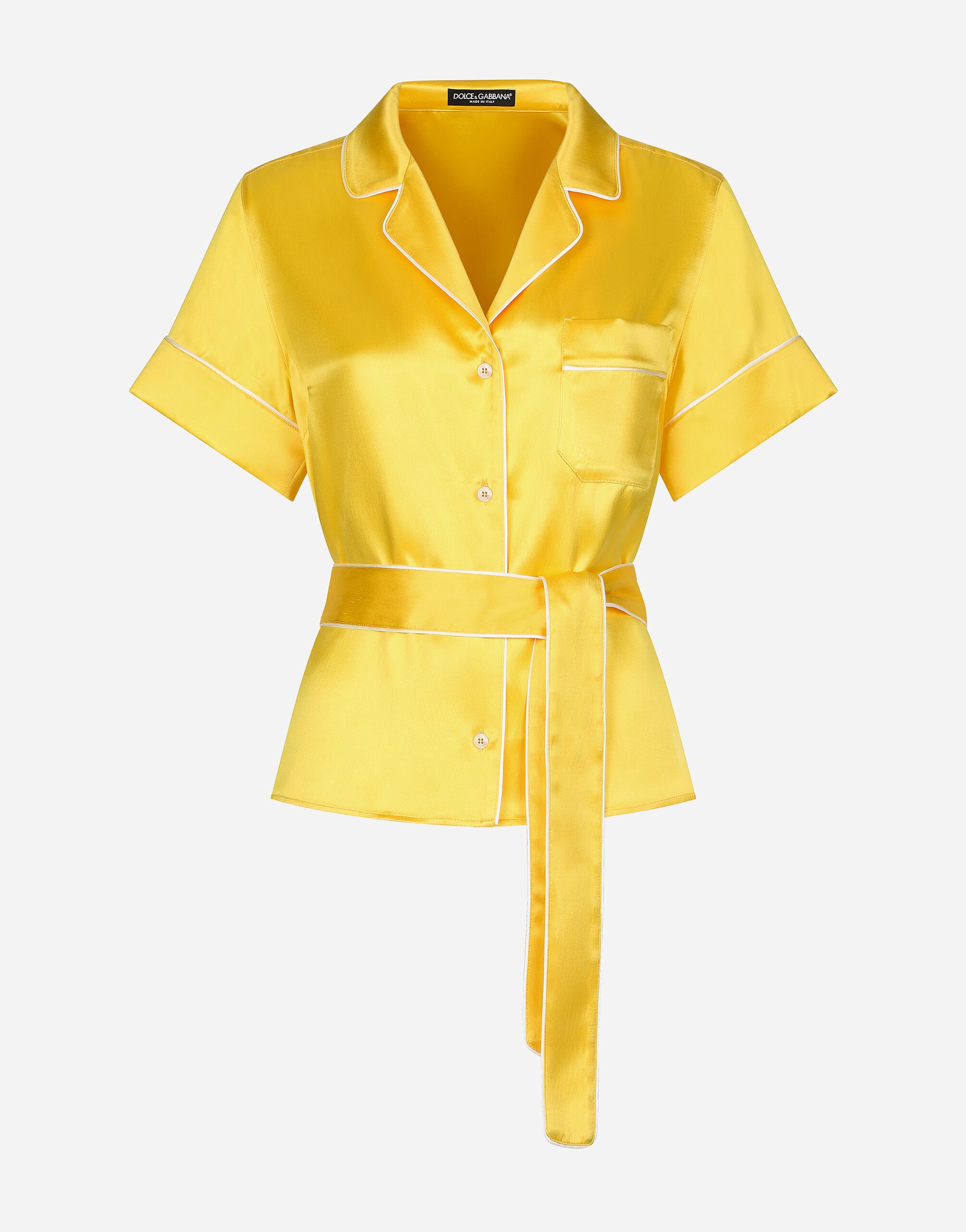 Dolce & Gabbana Camicia pigiama in twill di seta con cintura Stampa F6AEITHH5A1